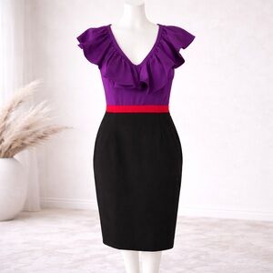 Jay Godfrey Hanson Silk Ruffle Neck Colorblock Dress – Size 10